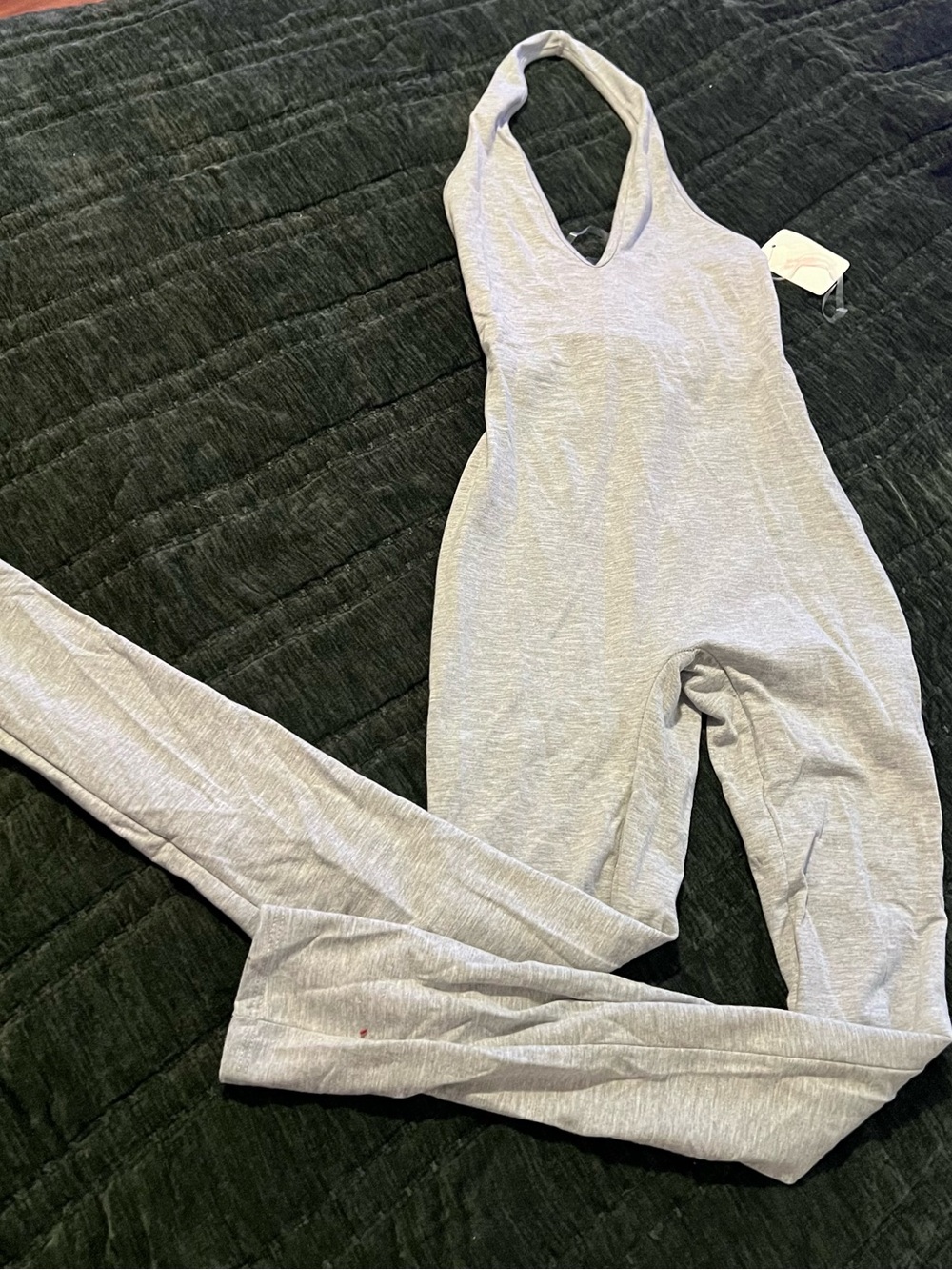 Gray heathered jumpsuit with corset back